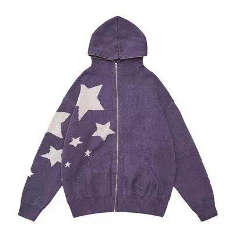 Abbigliamento maschile 2024 moda nazionale retrò stella design cardigan lavorato a maglia maglione con cappuccio cappotto uomo e donna ins marchio di moda autunno e inverno_voghion.com