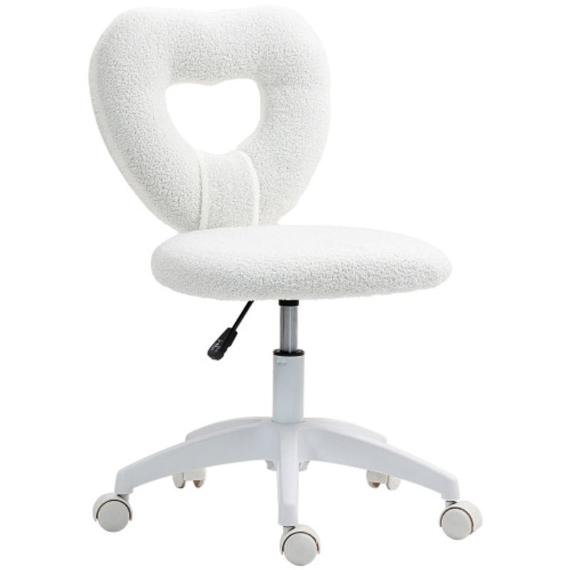 Sedia da ufficio bianca a forma di cuore, altezza regolabile 78-88 cm, rivestimento in lana d'agnello, ruote girevoli, per ufficio/studio a casa, sedia elegante e comoda_voghion.com