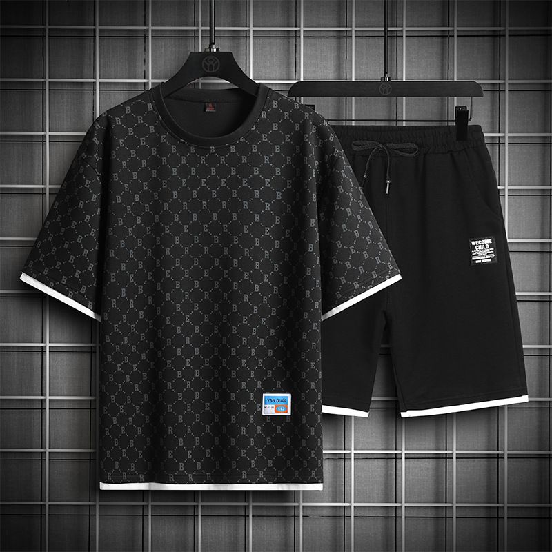 Men's Clothing Sports Shorts Full Print Simple Casual Versatile Two Piece Suit_voghion.com
