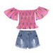 Abbigliamento per bambini Abiti estivi per ragazze Top monospalla alla moda, pantaloncini di jeans, abiti in due pezzi per bambini di piccole e medie dimensioni_voghion.com