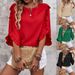 Damenbekleidung Neues reines Farbtemperament Vielseitiges Chiffonhemd Damenmode Unregelmäßiges Oberteil mit Dreiviertelärmeln_voghion.com