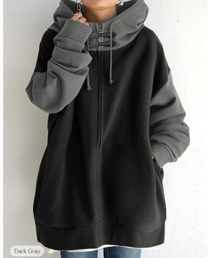 Women's Clothing autumn new  women's patchwork color loose hooded zipper long sleeved women's sweatshirt_voghion.com