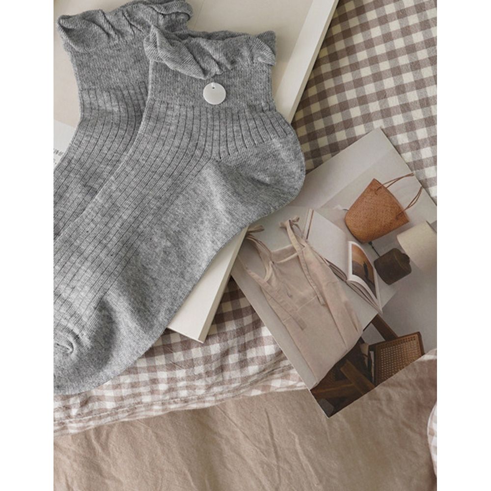 mouth Women's Small Mid-calf Socks, Summer Thin Mesh Korean Liner Windbreaker Button Breathable Socks_voghion.com