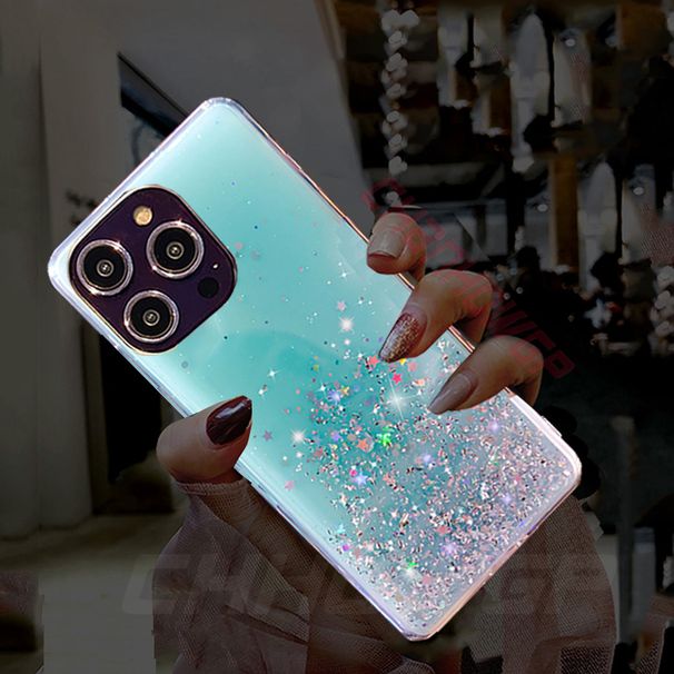 Gradient Glitter Bling Soft Silicone Phone Case For iPhone 14 13 12 11 Pro Max X XR XS Max 7 6 8 Plus Luxury Clear Stars Cover_voghion.com