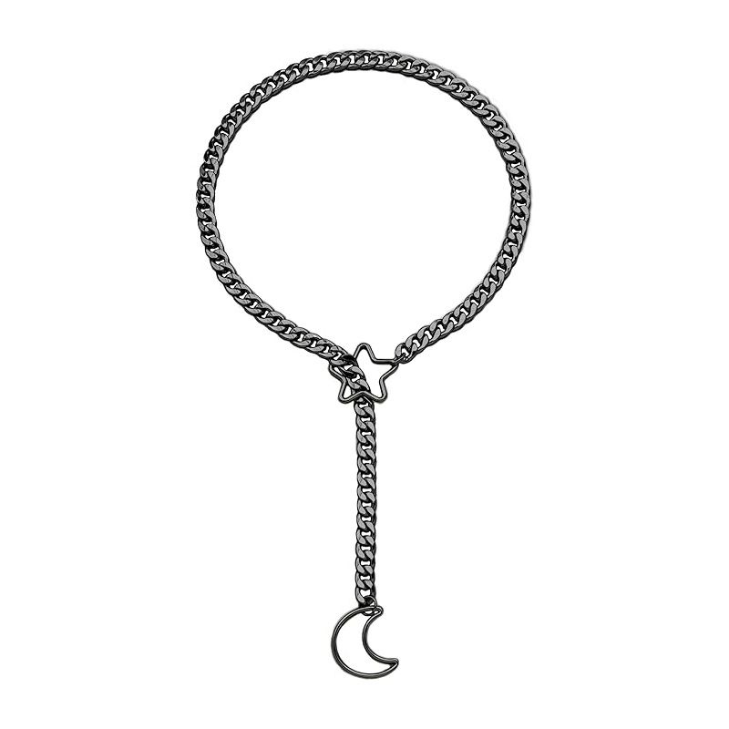Nuova collana semplice in stile punk con stella e luna, catena cubana, molto venduta_voghion.com