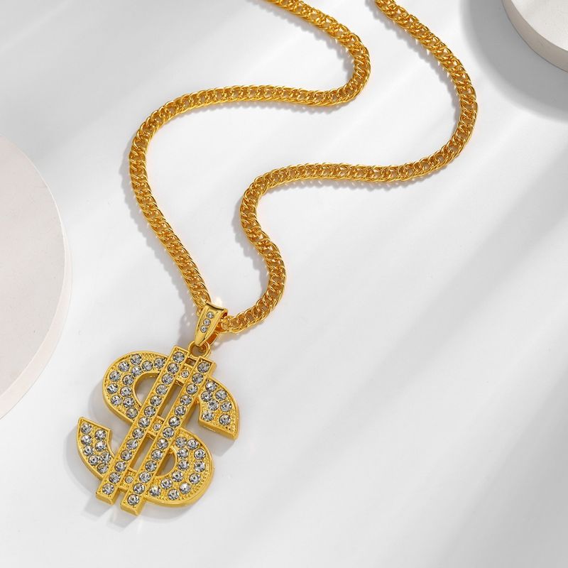 Hip Hop Symbol Pendant Necklace With Personalized Diamond Embedding Exaggerate And Dominant Dollar Alloy Men's Trendy_voghion.com
