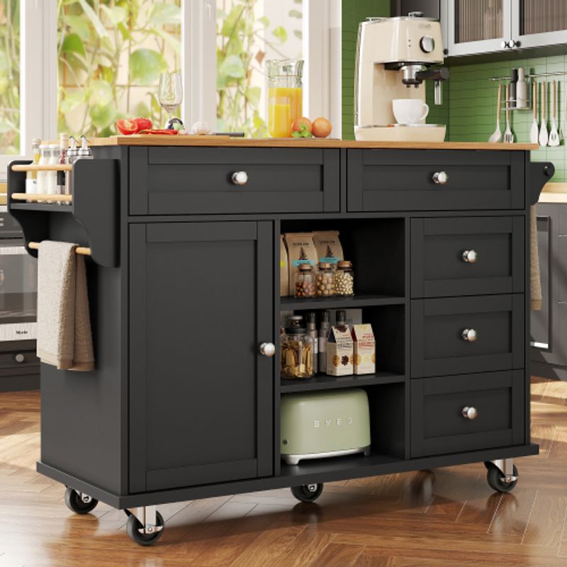 Speisewagen (134 X 46 X 92 Cm), Moderner Und Einfacher Schwarzer Speisewagen, Schubladen-Aufbewahrungsschrank-Kombination, Mobiles et Festes Dual-Use-Design, Geeignet Für Heimküchen_voghion.com