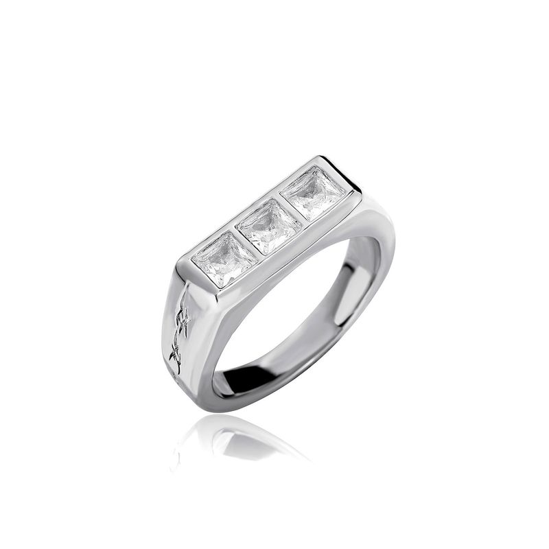 Anello da uomo con zirconi cubici e design strutturato unico in rame rodiato, taglie dalla 7 alla 11. Anello da uomo con diamanti a forma di zolletta di zucchero_voghion.com
