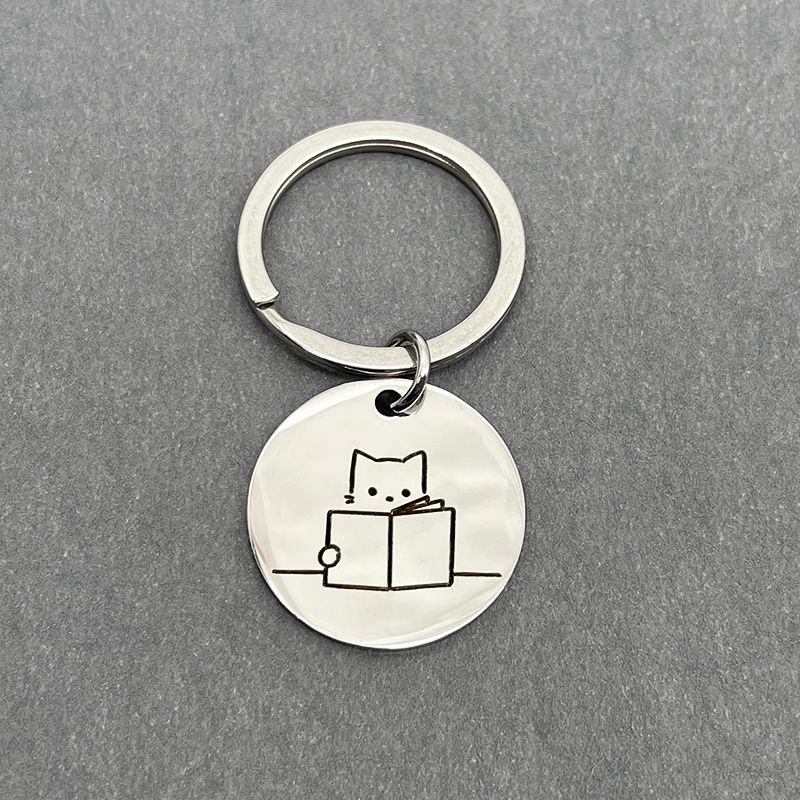 Schlüsselanhänger aus Edelstahl mit Katzenmotiv, Motiv: Versteckspiel, Strichmännchen, Cartoon_voghion.com