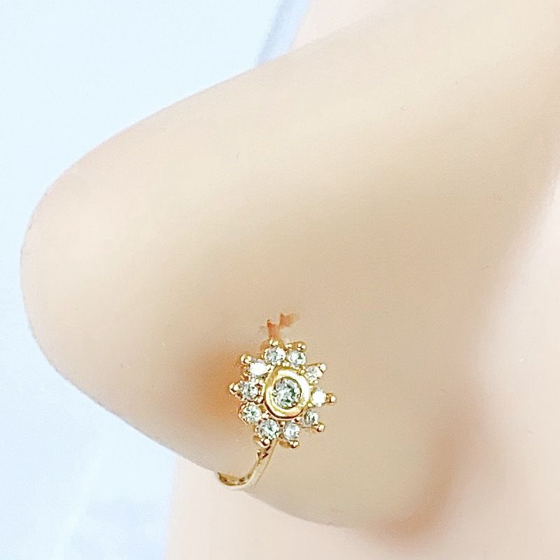 Acc: Decoración de cobre con flores de circonita en forma de corazón, pendientes de aro para la nariz, estilo ins fresco de mujer de alta gama_voghion.com