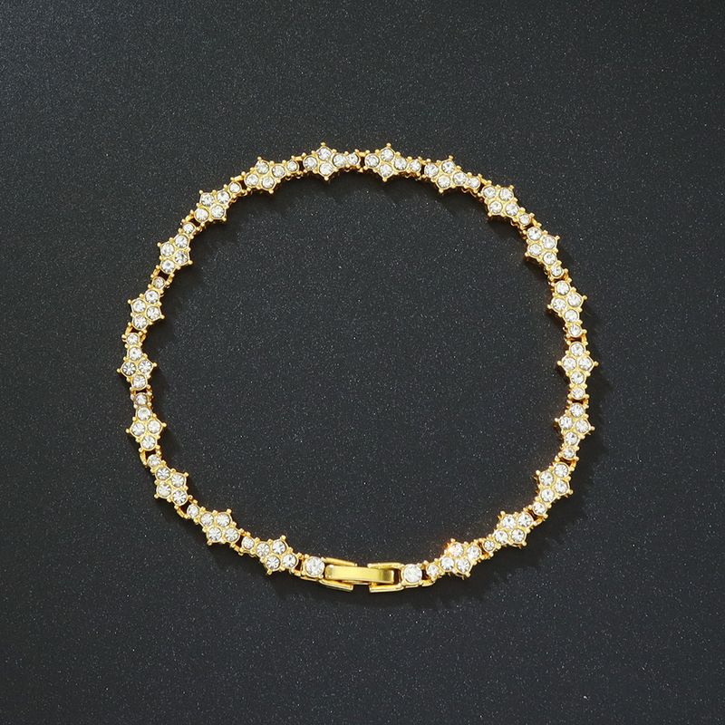 Ins Style Full Diamond Flower-Shaped Cross voor mannen en vrouwen Trendy Chain Bangle Tennisarmband_voghion.com