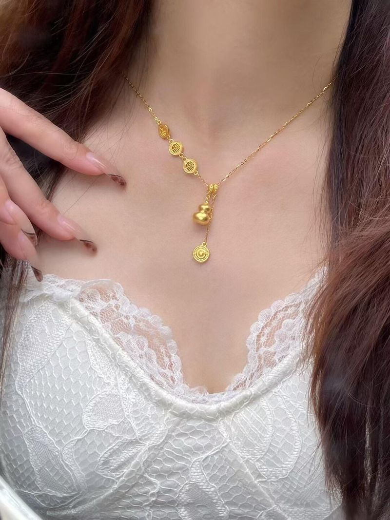 Glücksbringer-Halskette mit Kürbis-Anhänger für Damen, antike vergoldete Quaste, vielseitig, modisch, elegant_voghion.com