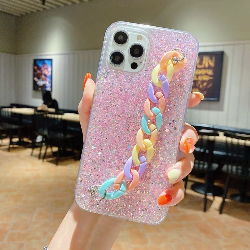 Custodia per telefono di lusso con catena arcobaleno glitterata per OPPO A71 A91 A73 A83 A52 A72 A92 A92S A5 A8 A9 A31 2020 Borsa in silicone_voghion.com