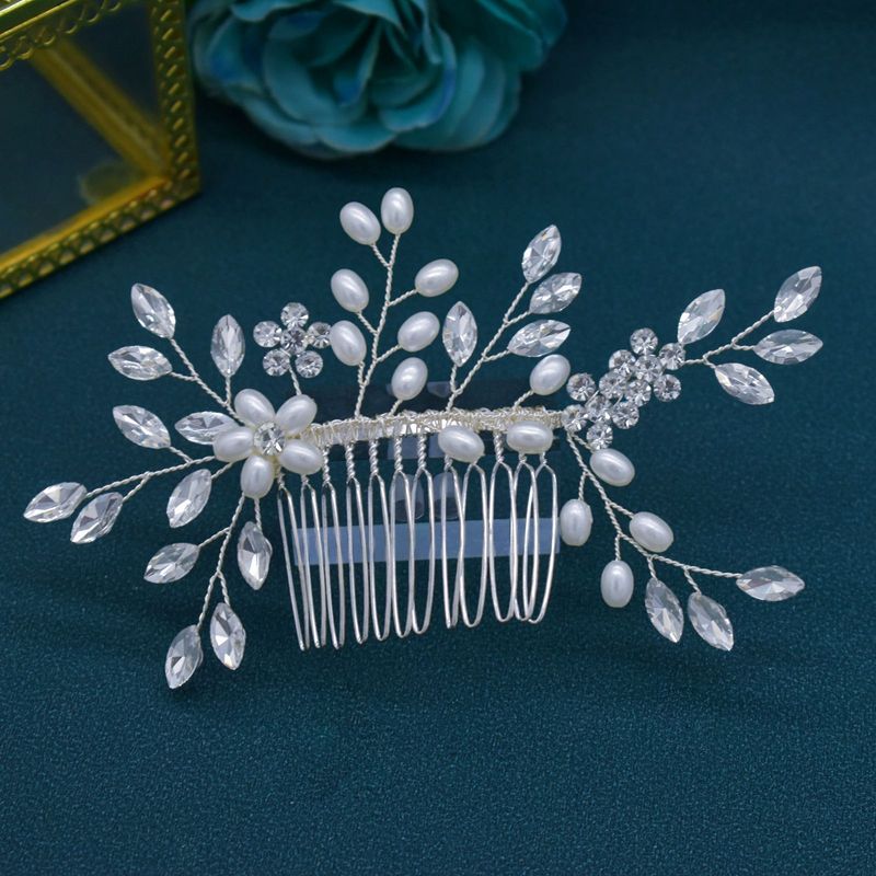 Pieptene de păr de mireasă lucrat manual cu stras și perle, accesorii de coafură_voghion.com