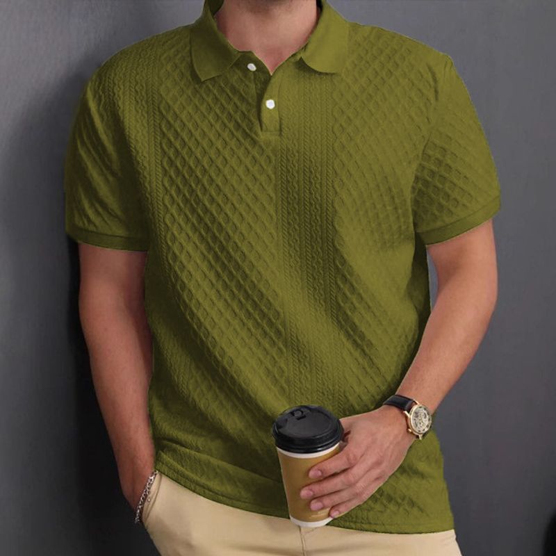 Herrenbekleidung Jacquard-Stoff Knopfleiste Einfarbiges Revers Basic Texture Top_voghion.com