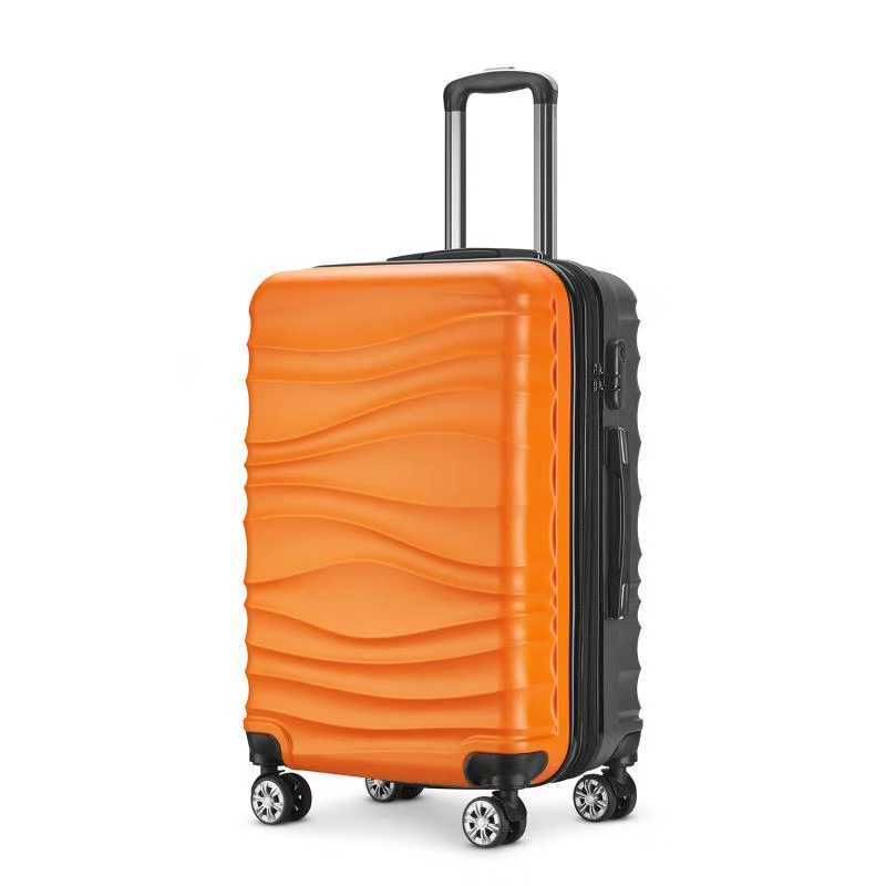 Farblich passender Koffer, universeller Koffer mit leisen Rädern und Wellenmuster, Doppelreißverschluss, Trolley-Koffer für Männer und Frauen mit Verlängerung_voghion.com