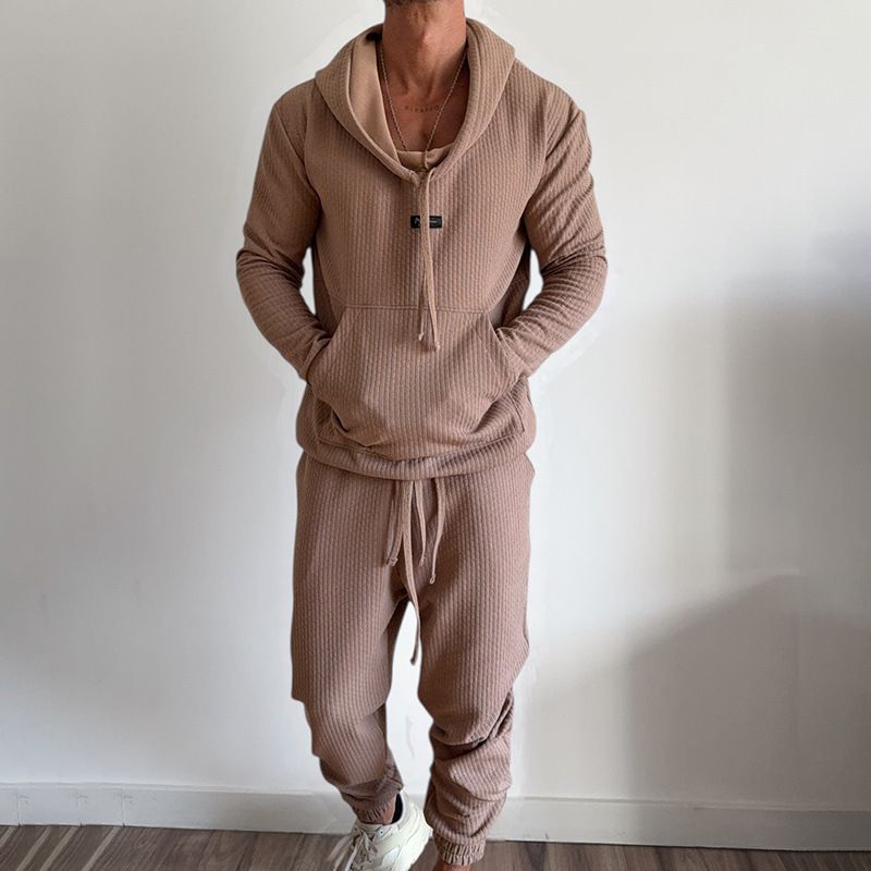 Pantaloni a maniche lunghe con cappuccio, in jacquard, con piccoli quadrati, da uomo, nuovi per autunno e inverno, stile casual europeo e americano._voghion.com