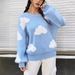 Oversize-Pullover mit Wolkenmuster – Weicher und stylischer Pullover für Damen (S-L, Blau)_voghion.com
