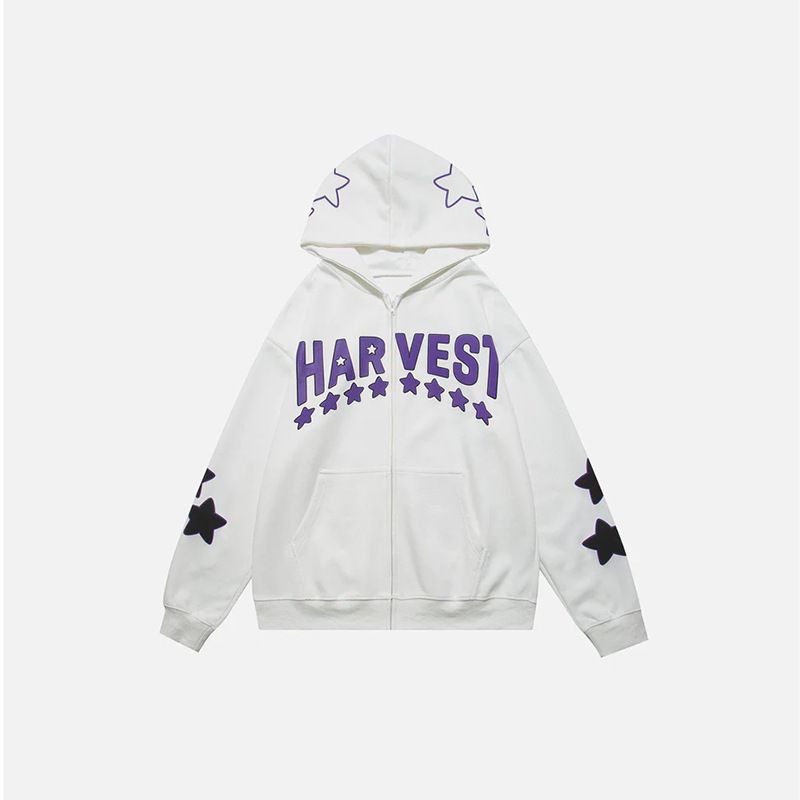 Sweat à capuche imprimé lettre étoile Y2K, cardigans pour hommes et femmes de style hip-hop, sweats à capuche zippés, décontracté à la mode_voghion.com
