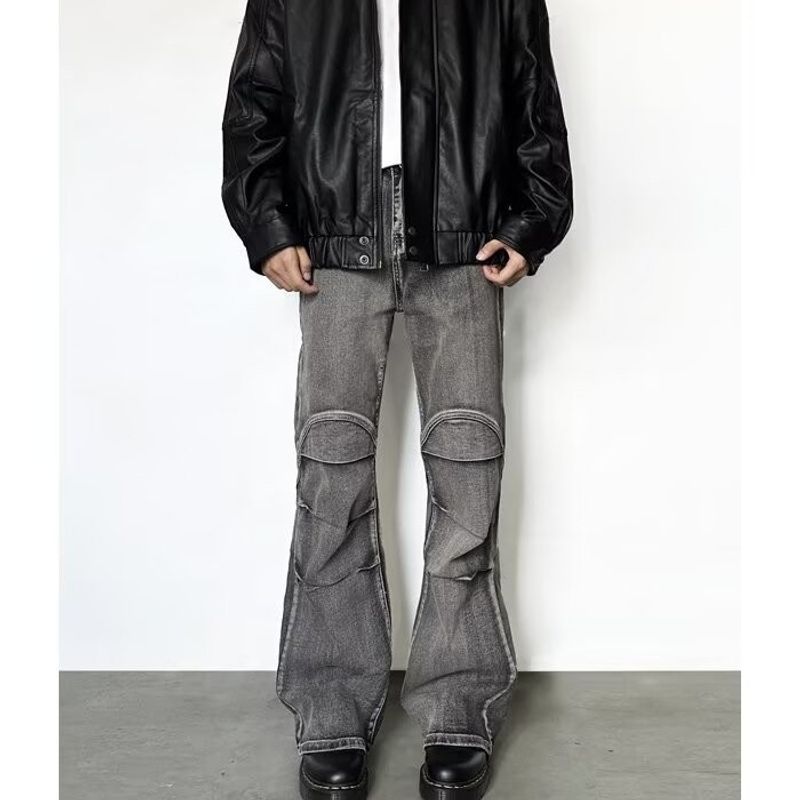 Jean slim bootcut gris vieilli High Street pour homme – Confort extensible et style urbain (S-5XL, noir-gris)_voghion.com