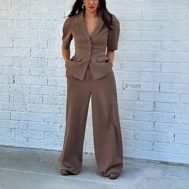 2025 Summer New Cross-Border European American Fashion Eleant Stylish Commuter Top And Pants Set Slim Fit_voghion.com