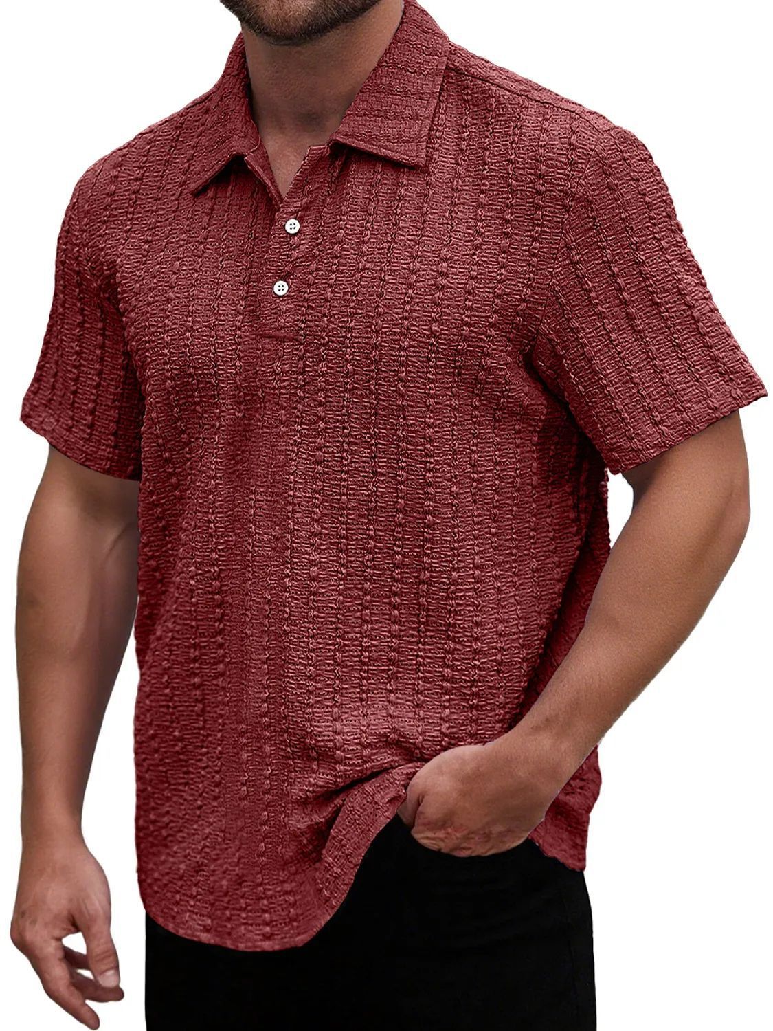 Herren-Poloshirt, lässig, kurzärmelig, modisch, Jacquard, atmungsaktiv, Baumwollmischung, schmale Passform, Sommeroberteil für den Alltag_voghion.com