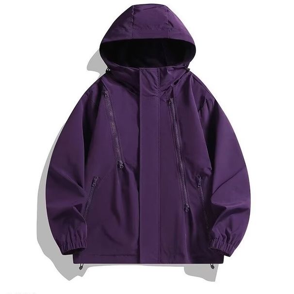Giacca con cappuccio casual antivento impermeabile con cerniera tinta unita primaverile e autunnale con giacca softshell_voghion.com