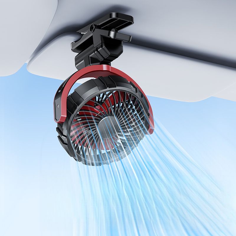 Automatic Shaking Head Car-Mounted Small USB Rechargeable High Wind Power Silent Sun Visor Clip Fan For Car Interior Cooling_voghion.com