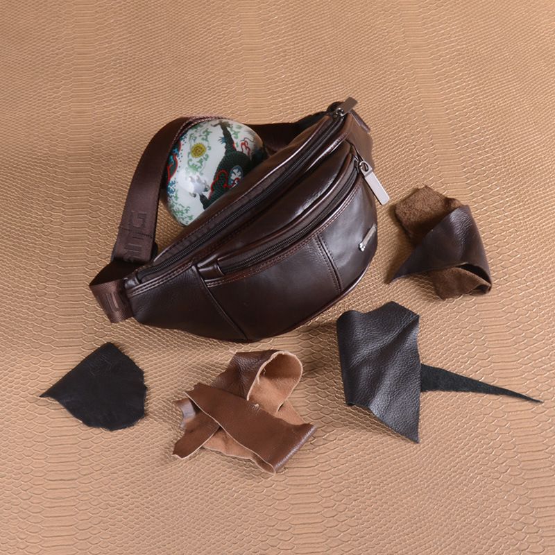 Leather Fanny Pack Men's Multi-functional Moon-shaped Retro First-layer Cowhide Breast Bag Casual Messenger Bag_voghion.com