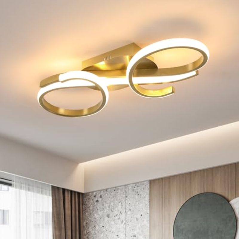 GOECO Kreatives LED-Deckenlampendesign, Goldfarbe, 42 x 16 x 7 cm, warmes Licht 3000 K, 36 W, moderne und elegante Dekoration_voghion.com