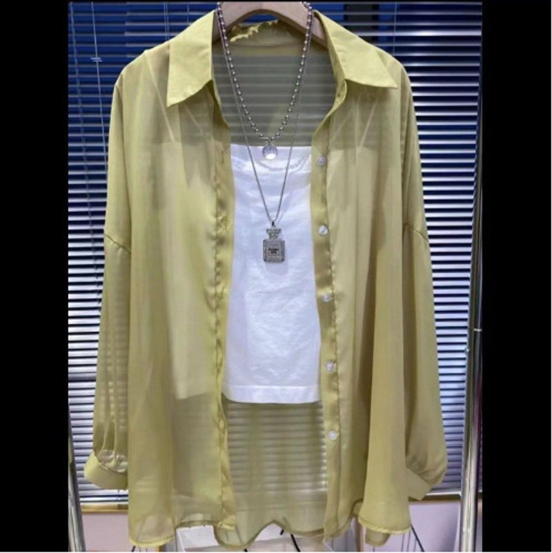 Camicia da donna con protezione solare in seta ghiacciata, cardigan sottile da donna, camicetta drappeggiata, giacca e top_voghion.com