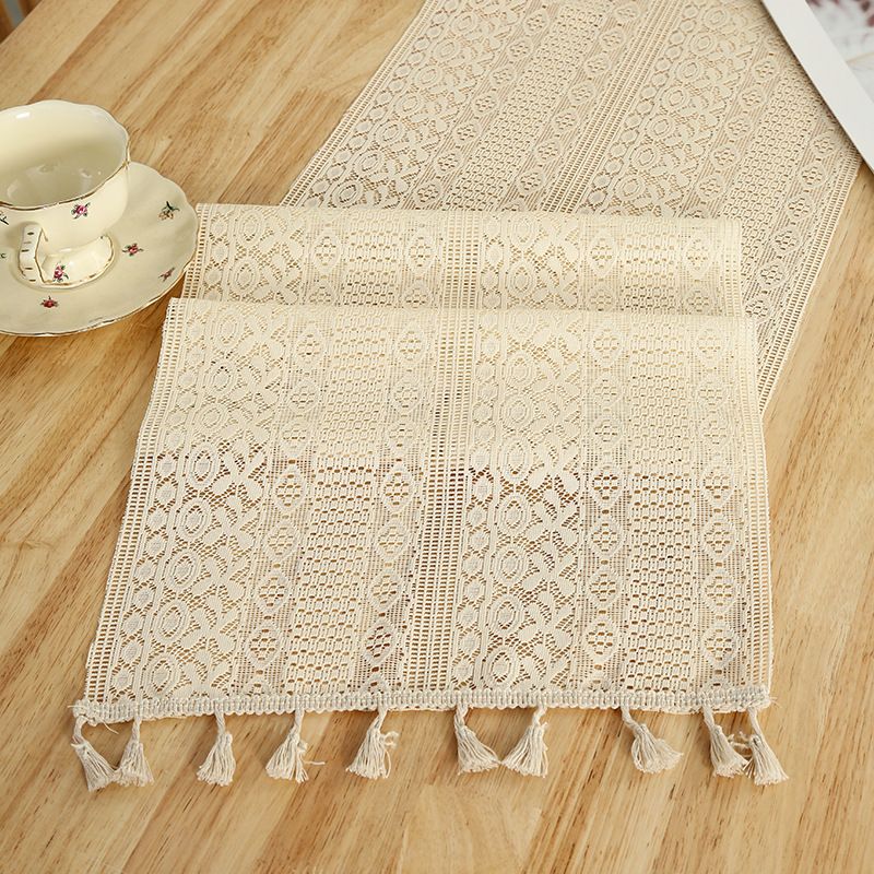 Vintage Crochet Lace Table Runner - Handmade Openwork Knit With Fringe For Dining Table & Coffee Table_voghion.com