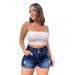 Women's Clothing Large Size Slim Fit Denim Shorts Button Design Summer New High Elastic Women's Pants Spot_voghion.com