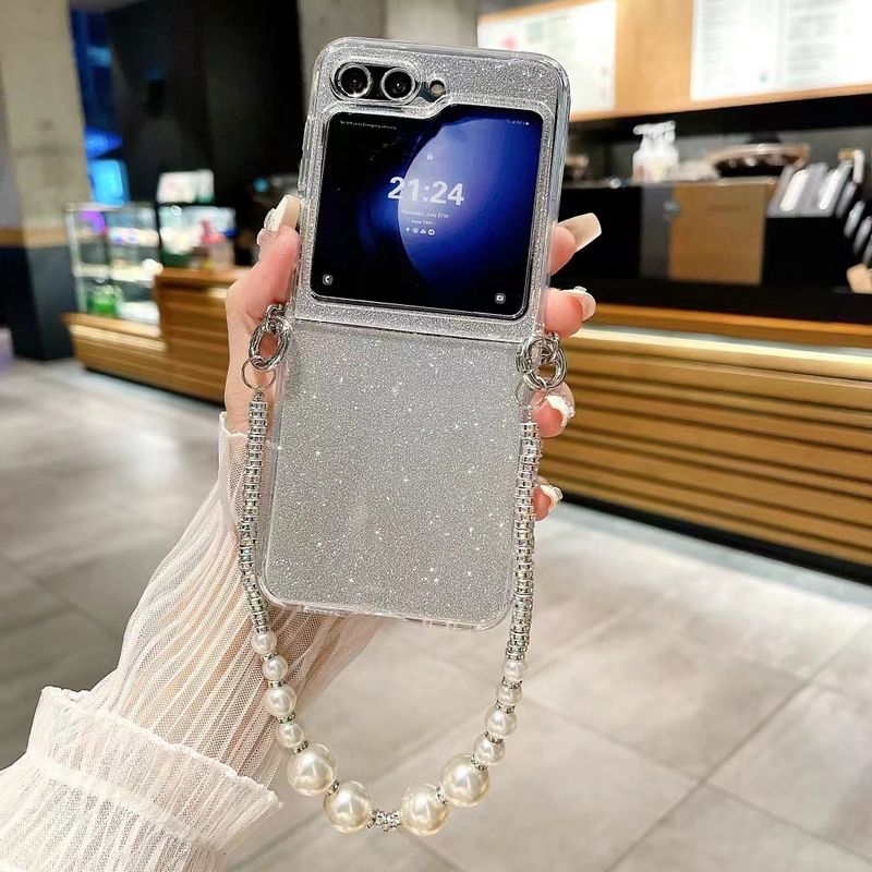 Für Samsung Galaxy Z Flip 3 4 5 5G Flip4 süße Glitter Perle Handgelenk Strap Handy Fall Abdeckung_voghion.com
