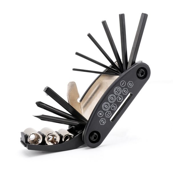 Pārnēsājams velosipēdu remonta kombinētais rīks 16 vienā daudzfunkcionālā salokāmā instrumentā, sešstūra uzgriežņu atslēga, skrūvgriezis_voghion.com