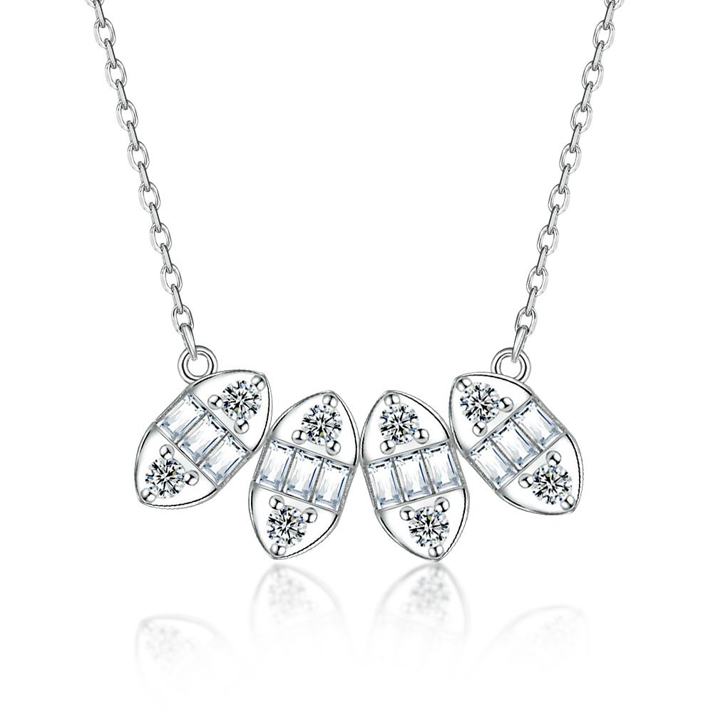 Collana con ventaglio geometrico - Ciondolo in argento sterling S925 con zirconi (gioiello minimalista)_voghion.com
