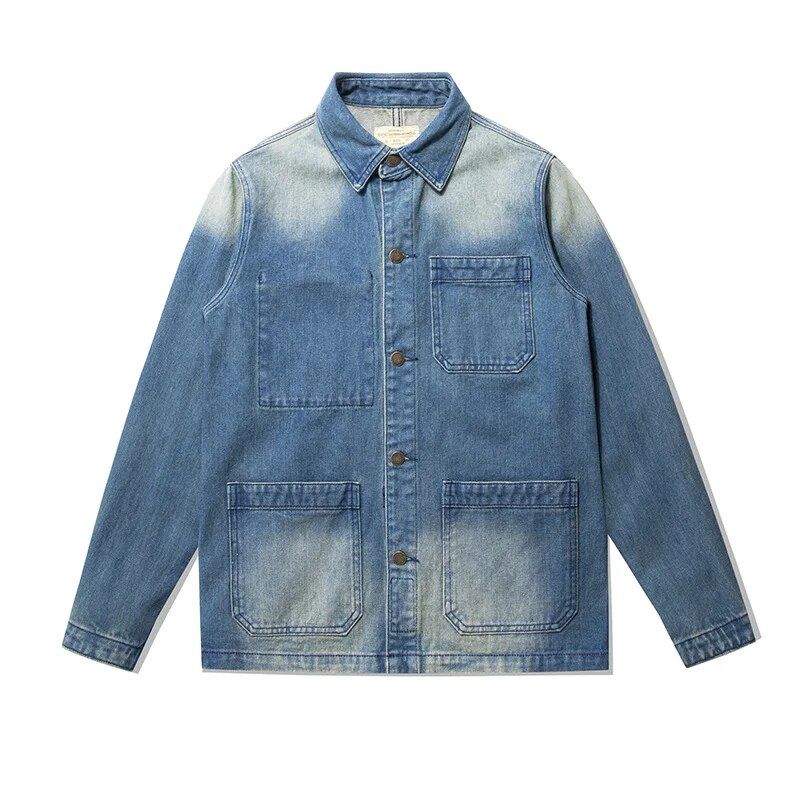 Kurtka jeansowa w stylu safari męska Outdoor Casual Workwear Jeans Coat męska moda Multi-kieszenie Heavy Washed Vintage Jacket dla mężczyzn_voghion.com