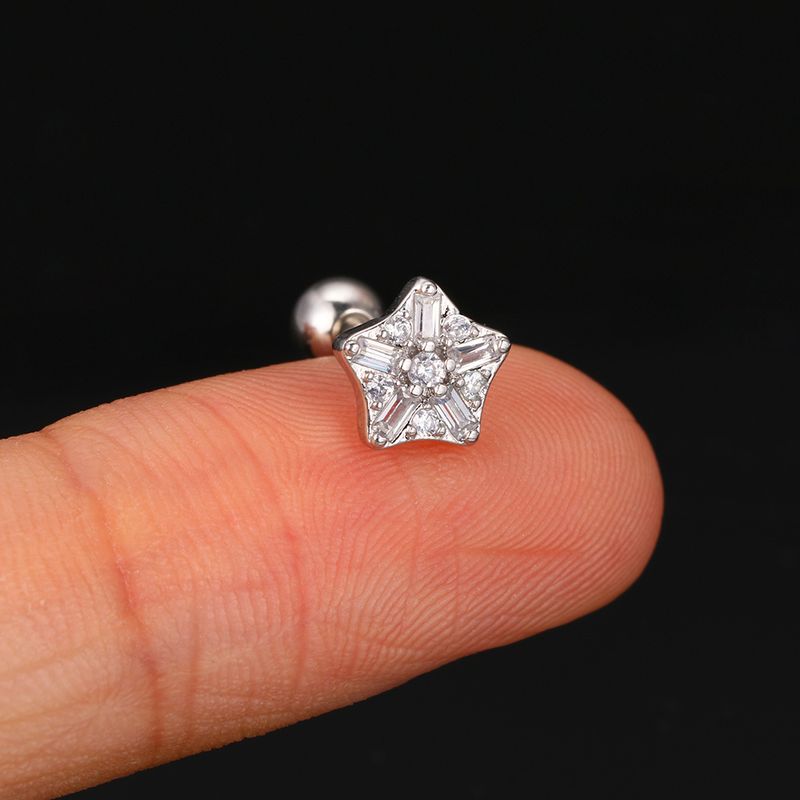 Orecchini unisex a forma di stella a cinque punte per donna con piccoli borchie in zircone intarsiato, orecchini popolari_voghion.com