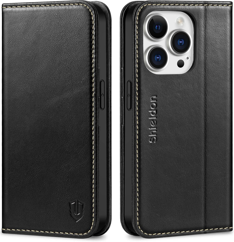 SHIELDON Telefon geeignet für 5G 2022, Echtleder-Geldbörse Magnethalter RFID-geschirmter Kartensteckplatz umfassend_voghion.com