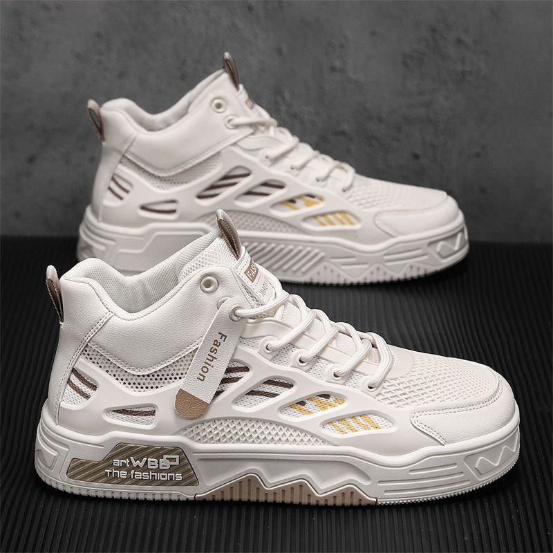 Zapatos Air Force One para hombre, zapatillas de deporte de caña alta de marca de moda popular, nuevo estilo de primavera, zapatos deportivos casuales transpirables de malla, zapatos blancos_voghion.com