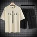 Summer Cotton Cross Print Short Sleeve + Shorts Loose Fit Sports Breathable Two-Piece Set Men's Clothing_voghion.com