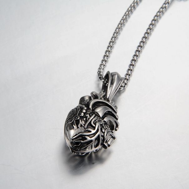 Collana con ciondolo a forma di cuore apribile, personalità punk, alla moda, retrò, in acciaio al titanio, da uomo_voghion.com