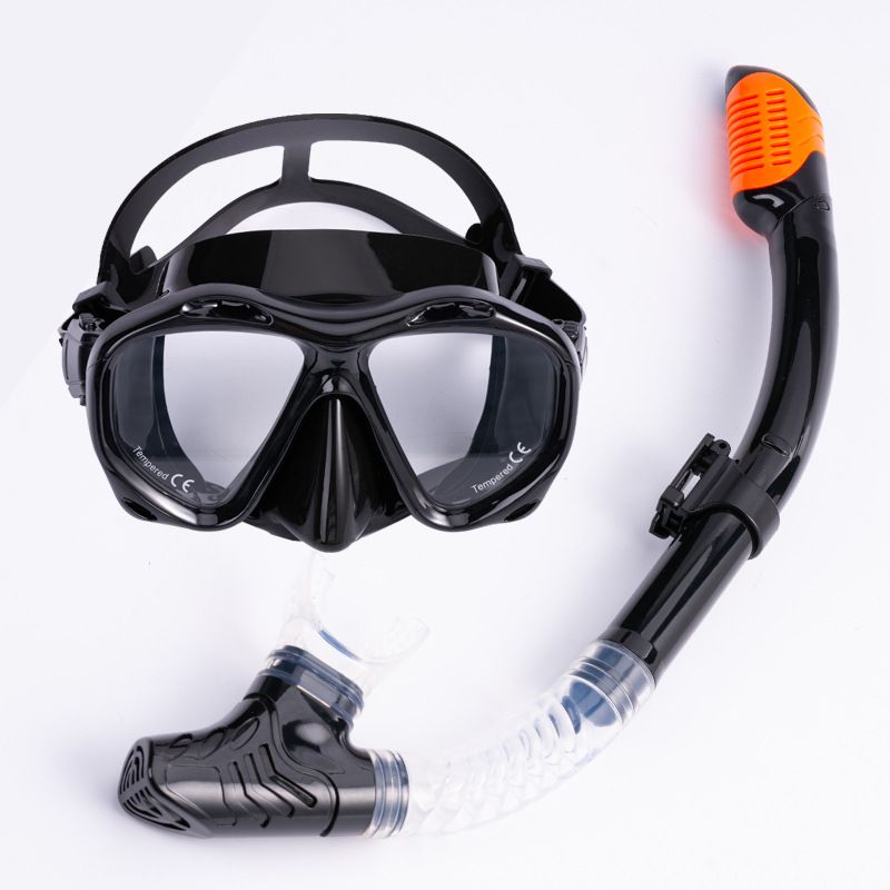 Equipamento de mergulho com snorkel Espelho de mergulho Conjunto de snorkel Máscara de mergulho de silicone com armação grande Snorkel seco completo_voghion.com
