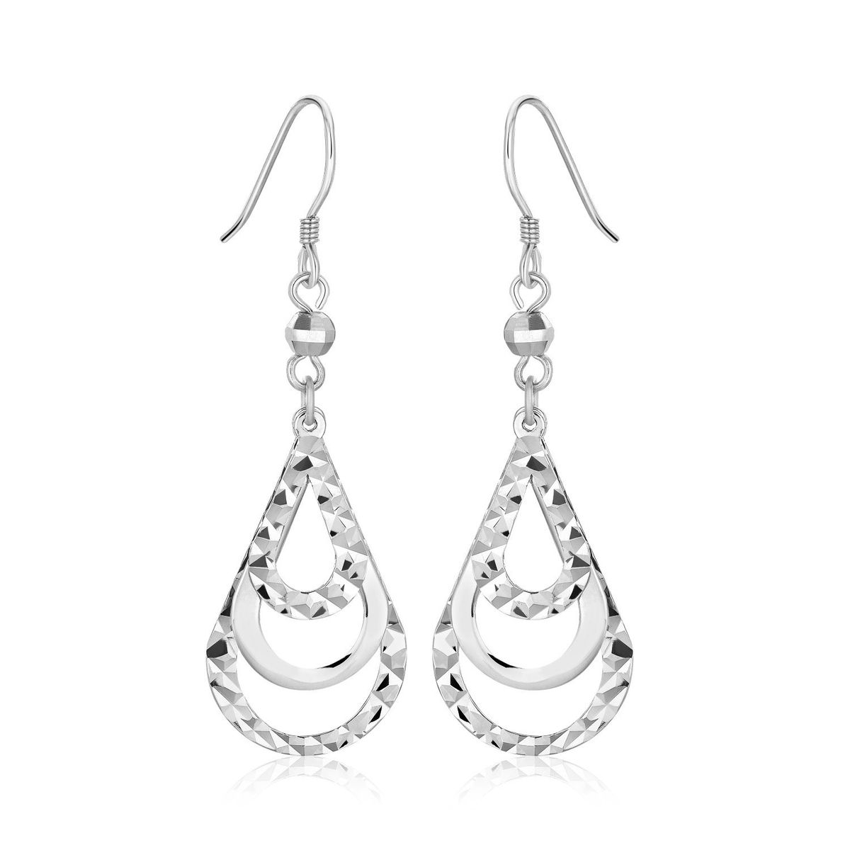 Sterling Silver Textured Graduated Open Teardrop Dangling Style Earrings_voghion.com