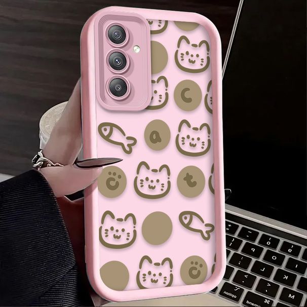 Cute Line Cat Fish Case For Samsung Galaxy A35 A15 A55 A25 A16 A06 A05 A05S A24 A13 A23 A12 A22 A32 A52 A71 A51 4G Back Cover_voghion.com