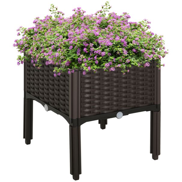 Hochbeet Pflanzkasten Rattan-Look 40x40x44cm Mit Abflusslöchern Aus PP In Braun Für Garten & Balkon_voghion.com