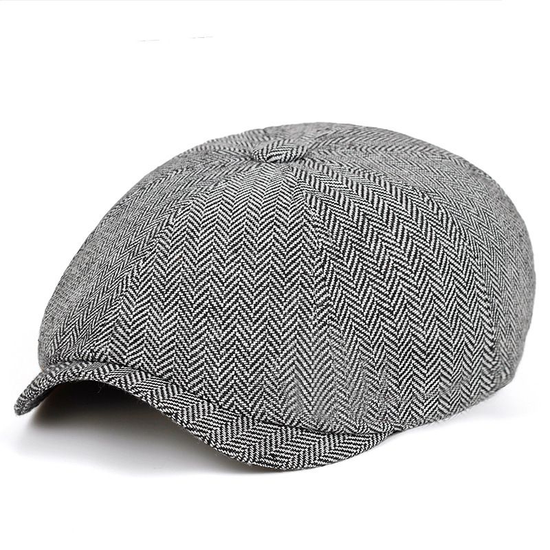 Unisex Herringbone twill beret women autumn-winter vintage octagon hat men forward hat trend_voghion.com