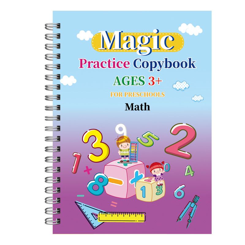 Set di libri di esercizi di scrittura a mano Magic Groove per bambini - Quaderno di lavoro per la scuola materna con alfabeto, numeri, disegno e matematica_voghion.com