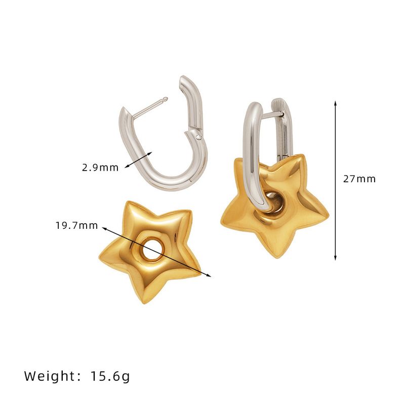 Lucky Star French contrasting metal pentagram oval earrings with color retention_voghion.com