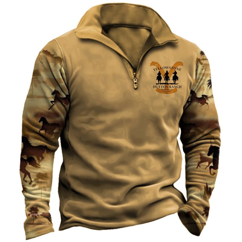 Polo mezza zip con stampa 3D in stile etnico con cappuccio_voghion.com